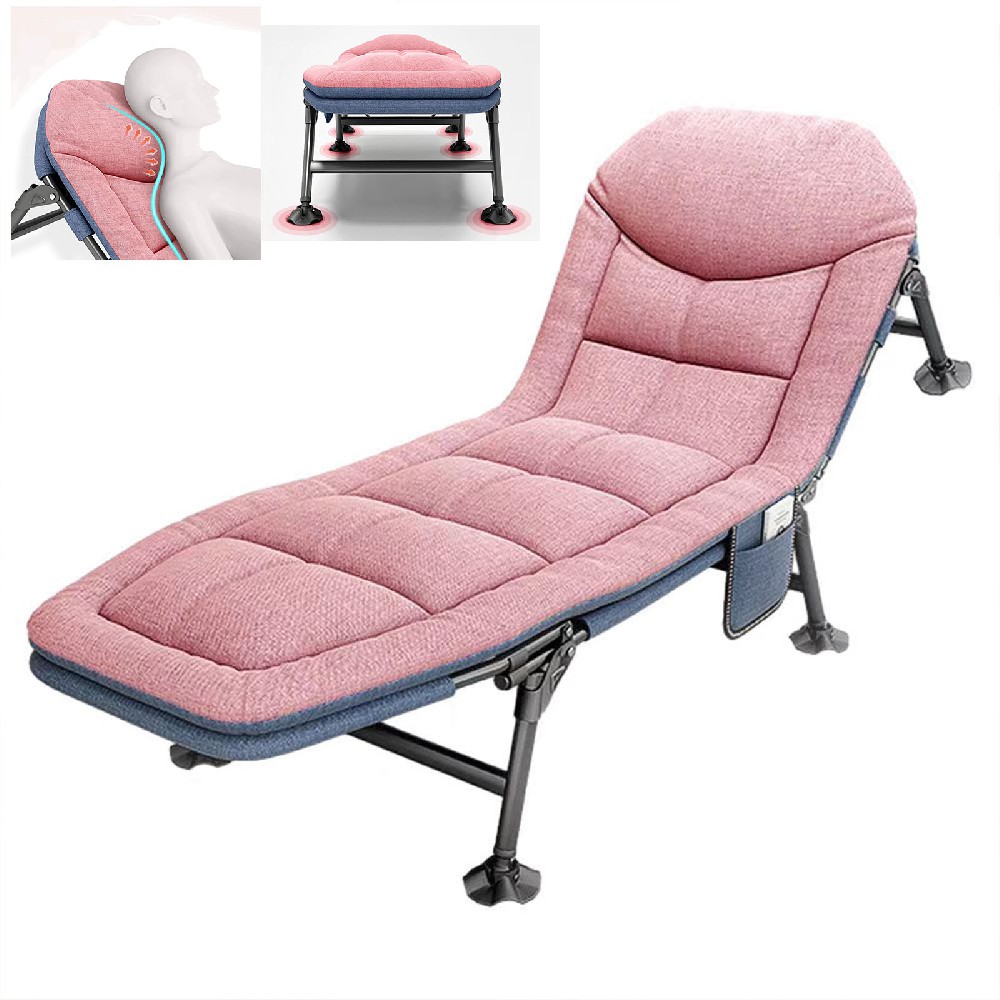 Camping Fishing Chair, Portable Reclining Bed Chair with Pillow, Outdoor Sleeping Bed with Side Pockets and Adjustable Backrest for Travel Office.
