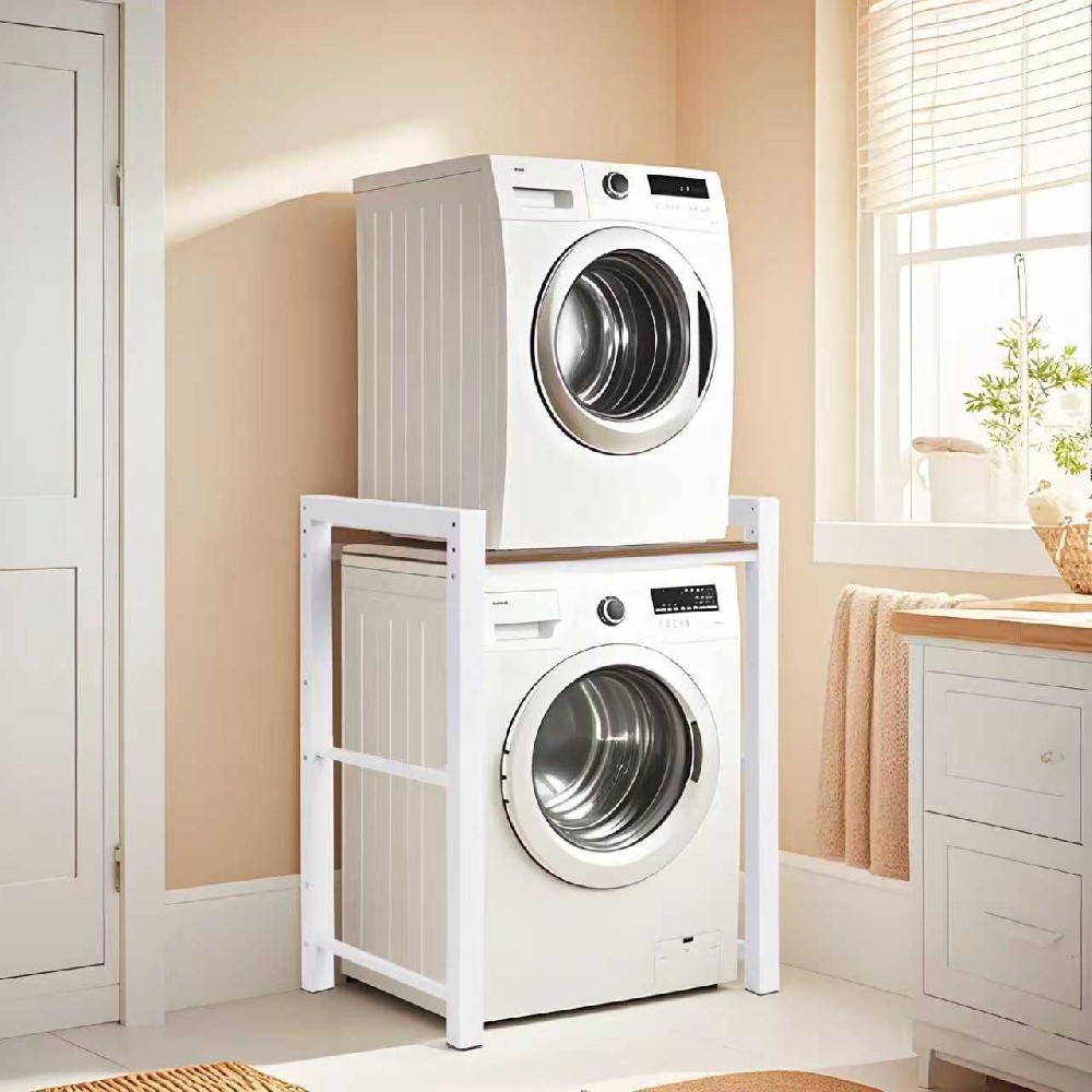 HavenGlide Waschmaschinenregal überbau - Waschmaschinenschrank mit Trockner, Regal über Waschmaschine 3 Höhenverstellbar, Tragfähigkeit 300 kg, Lagerregal Schrank für Badezimmer Balkon Waschküche (Weiß)